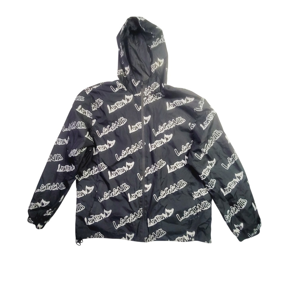 Legend Men's All Over Print Windbreaker Jacket XXL Black Graffiti Streetwear C81